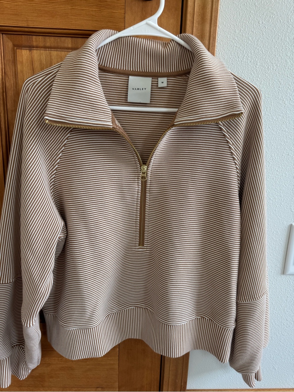 Varley Beige and White Striped Half-Zip Sweater - Picture 2 of 5